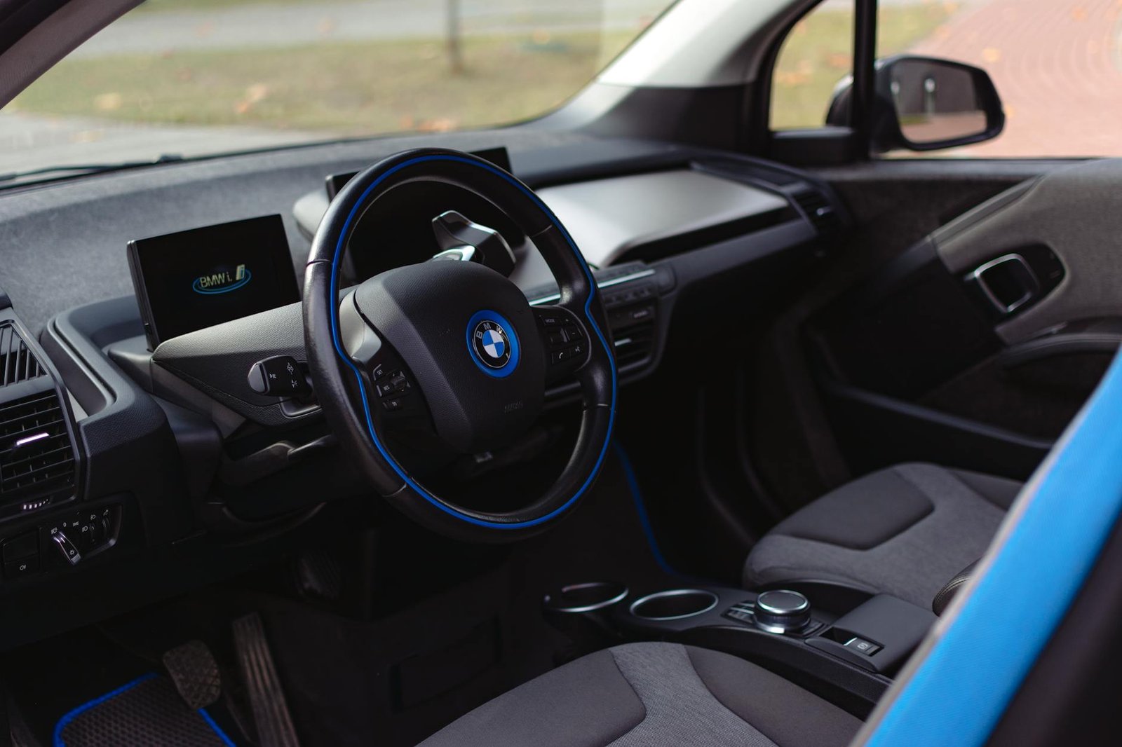 Detailed view of BMW i3 interior showcasing luxury features in a sleek design.